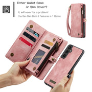 For Samsung Galaxy S23 FE CaseMe 008 Multifunctional Zipper Wallet Leather Phone Case with Lanyard(Pink)