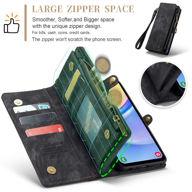 For Samsung Galaxy A15 5G CaseMe 008 Multifunctional Zipper Wallet Leather Phone Case with Lanyard(Black)