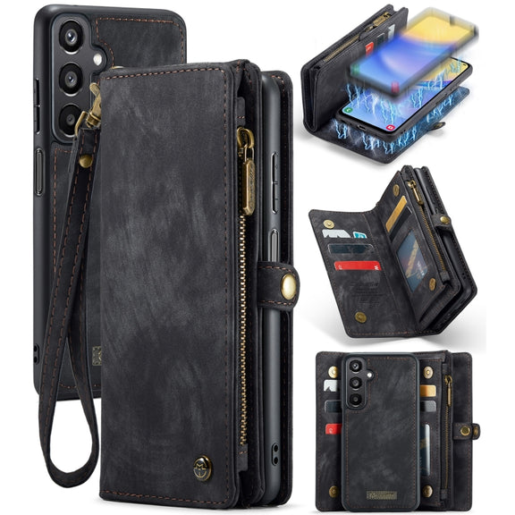 For Samsung Galaxy A15 5G CaseMe 008 Multifunctional Zipper Wallet Leather Phone Case with Lanyard(Black)