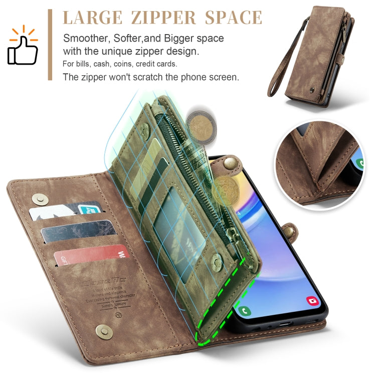 For Samsung Galaxy A15 5G CaseMe 008 Multifunctional Zipper Wallet Leather Phone Case with Lanyard(Brown)