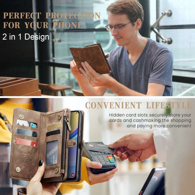 For Samsung Galaxy A15 5G CaseMe 008 Multifunctional Zipper Wallet Leather Phone Case with Lanyard(Brown)