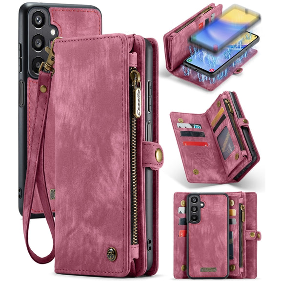 For Samsung Galaxy A15 5G CaseMe 008 Multifunctional Zipper Wallet Leather Phone Case with Lanyard(Red)