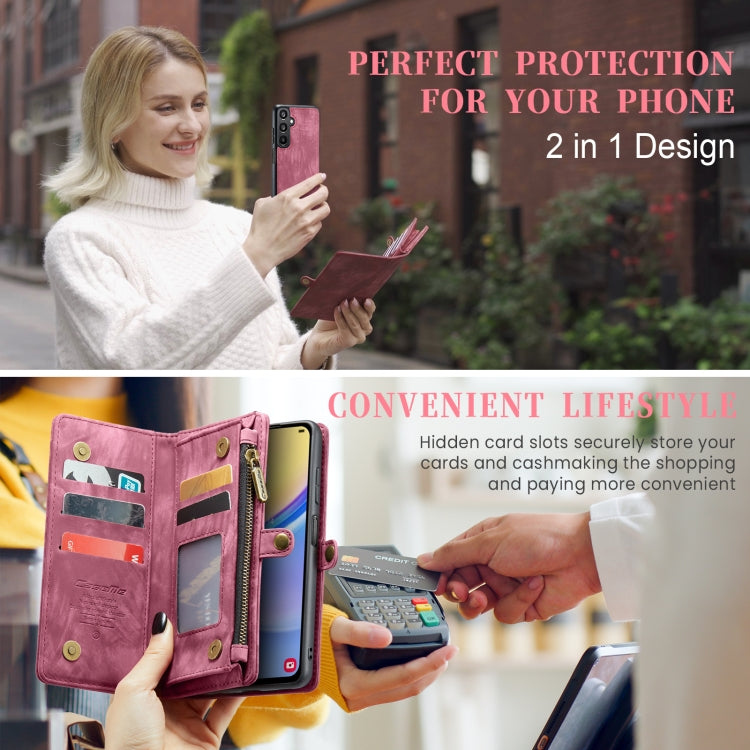 For Samsung Galaxy A15 5G CaseMe 008 Multifunctional Zipper Wallet Leather Phone Case with Lanyard(Red)