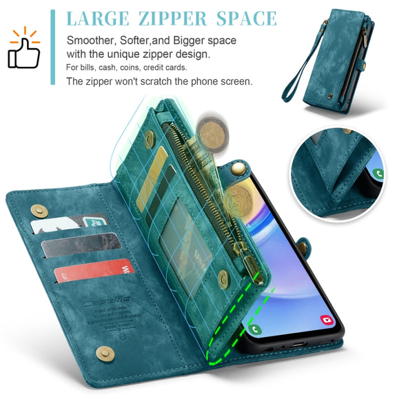 For Samsung Galaxy A15 5G CaseMe 008 Multifunctional Zipper Wallet Leather Phone Case with Lanyard(Blue)