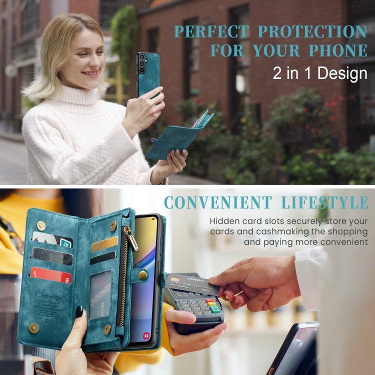 For Samsung Galaxy A15 5G CaseMe 008 Multifunctional Zipper Wallet Leather Phone Case with Lanyard(Blue)
