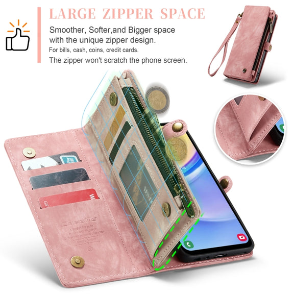 For Samsung Galaxy A15 5G CaseMe 008 Multifunctional Zipper Wallet Leather Phone Case with Lanyard(Pink)