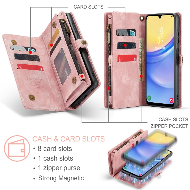 For Samsung Galaxy A15 5G CaseMe 008 Multifunctional Zipper Wallet Leather Phone Case with Lanyard(Pink)