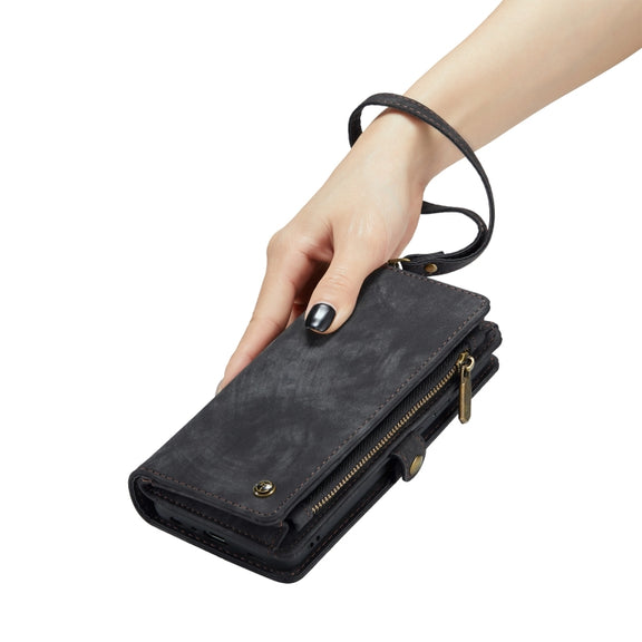 For Samsung Galaxy A25 4G CaseMe 008 Multifunctional Zipper Wallet Leather Phone Case with Lanyard(Black)