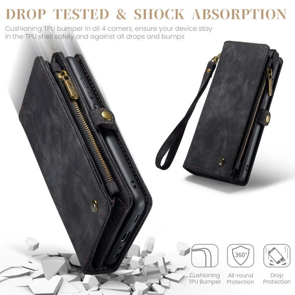For Samsung Galaxy A25 4G CaseMe 008 Multifunctional Zipper Wallet Leather Phone Case with Lanyard(Black)