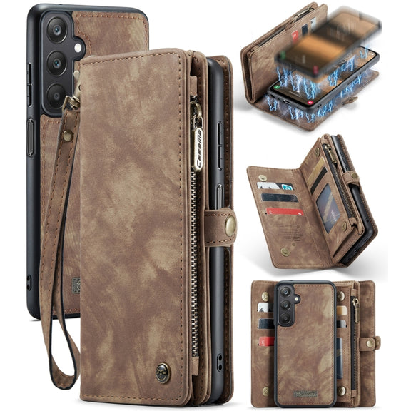 For Samsung Galaxy A25 4G CaseMe 008 Multifunctional Zipper Wallet Leather Phone Case with Lanyard(Brown)