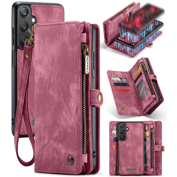 For Samsung Galaxy A25 4G CaseMe 008 Multifunctional Zipper Wallet Leather Phone Case with Lanyard(Red)