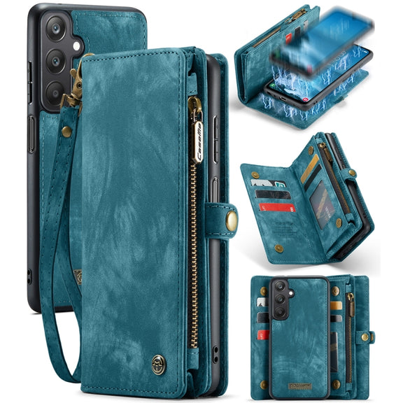 For Samsung Galaxy A25 4G CaseMe 008 Multifunctional Zipper Wallet Leather Phone Case with Lanyard(Blue)