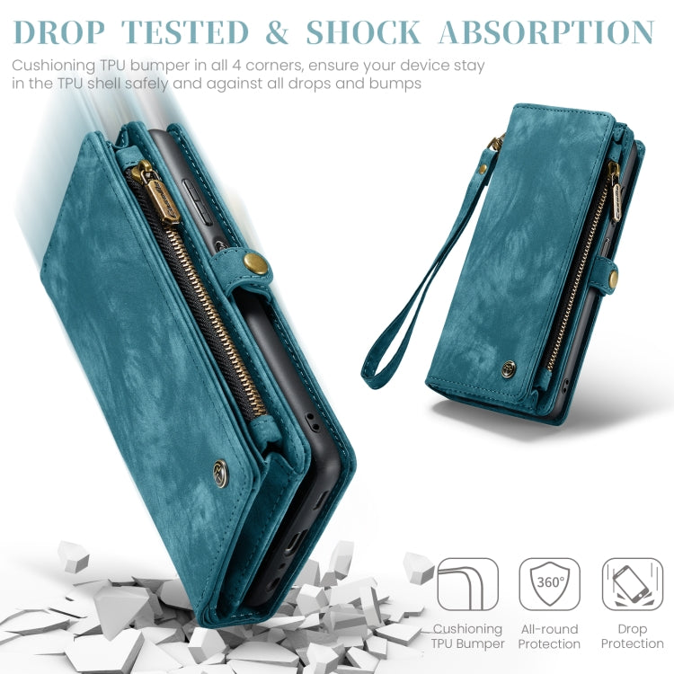 For Samsung Galaxy A25 4G CaseMe 008 Multifunctional Zipper Wallet Leather Phone Case with Lanyard(Blue)