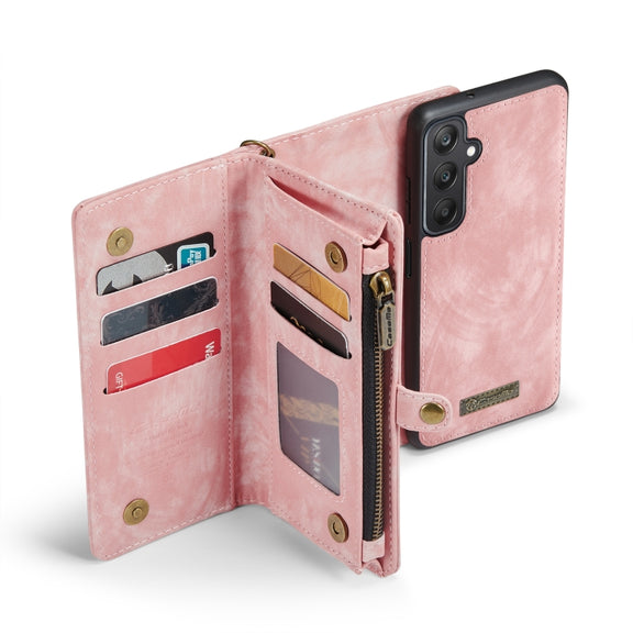 For Samsung Galaxy A25 4G CaseMe 008 Multifunctional Zipper Wallet Leather Phone Case with Lanyard(Pink)