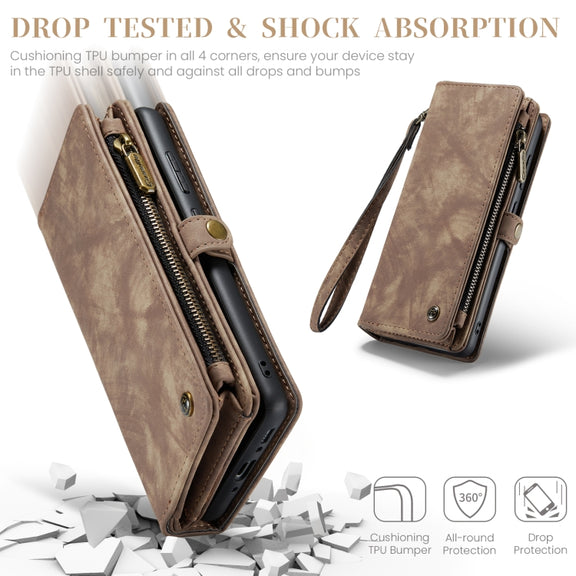 For Samsung Galaxy A35 5G CaseMe 008 Multifunctional Zipper Wallet Leather Phone Case with Lanyard(Brown)