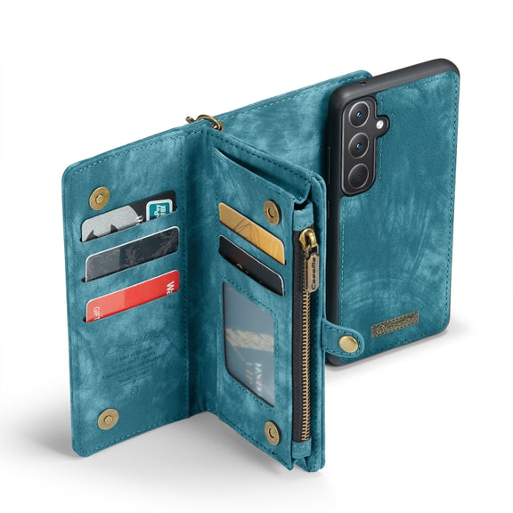 For Samsung Galaxy A35 5G CaseMe 008 Multifunctional Zipper Wallet Leather Phone Case with Lanyard(Blue)