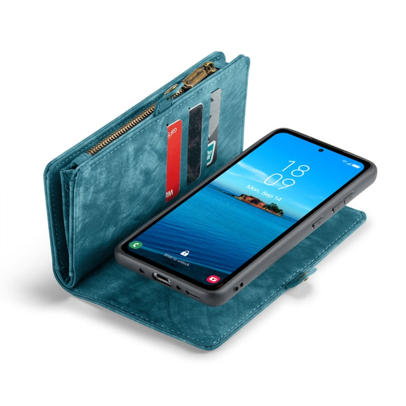 For Samsung Galaxy A35 5G CaseMe 008 Multifunctional Zipper Wallet Leather Phone Case with Lanyard(Blue)