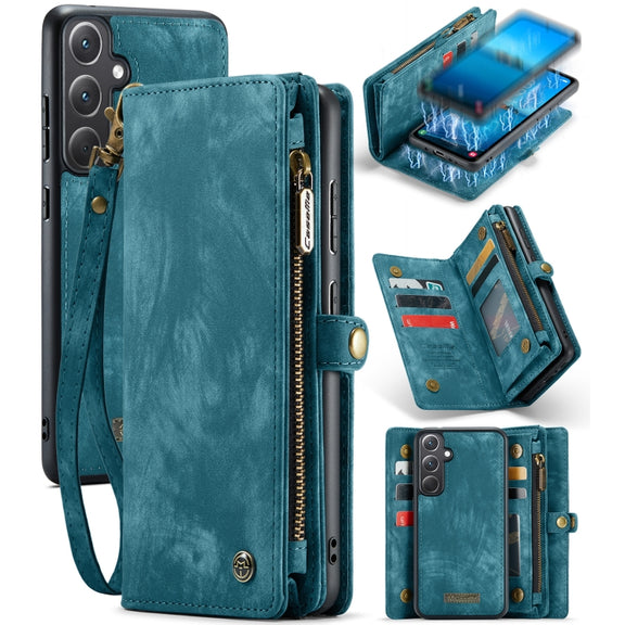 For Samsung Galaxy A35 5G CaseMe 008 Multifunctional Zipper Wallet Leather Phone Case with Lanyard(Blue)