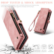 For Samsung Galaxy A35 5G CaseMe 008 Multifunctional Zipper Wallet Leather Phone Case with Lanyard(Pink)
