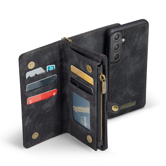 For Samsung Galaxy A55 5G CaseMe 008 Multifunctional Zipper Wallet Leather Phone Case with Lanyard(Black)
