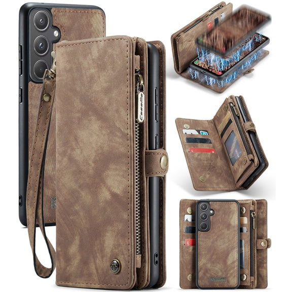 For Samsung Galaxy A55 5G CaseMe 008 Multifunctional Zipper Wallet Leather Phone Case with Lanyard(Brown)