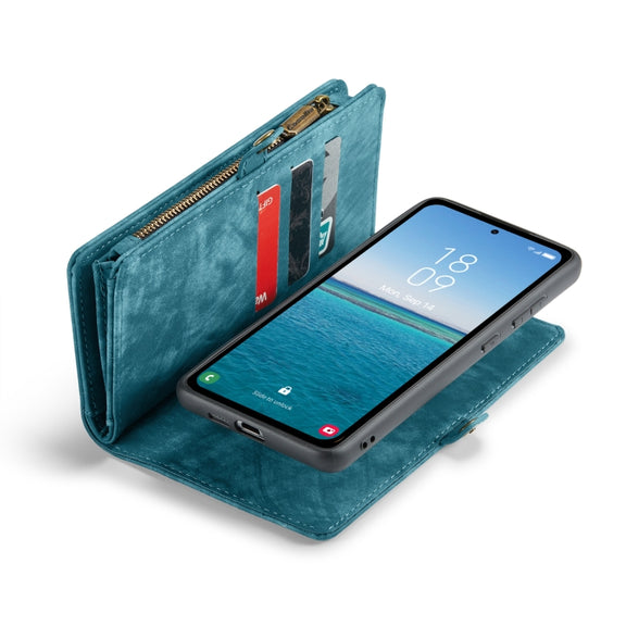 For Samsung Galaxy A55 5G CaseMe 008 Multifunctional Zipper Wallet Leather Phone Case with Lanyard(Blue)