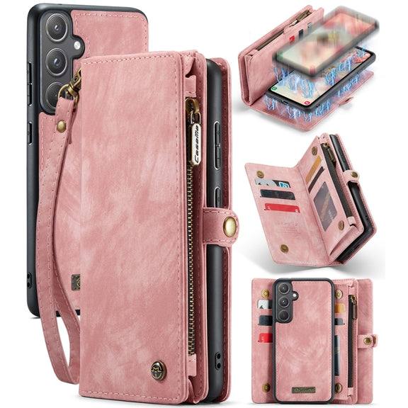 For Samsung Galaxy A55 5G CaseMe 008 Multifunctional Zipper Wallet Leather Phone Case with Lanyard(Pink)