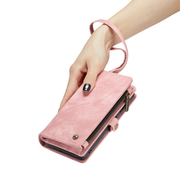 For Samsung Galaxy A55 5G CaseMe 008 Multifunctional Zipper Wallet Leather Phone Case with Lanyard(Pink)