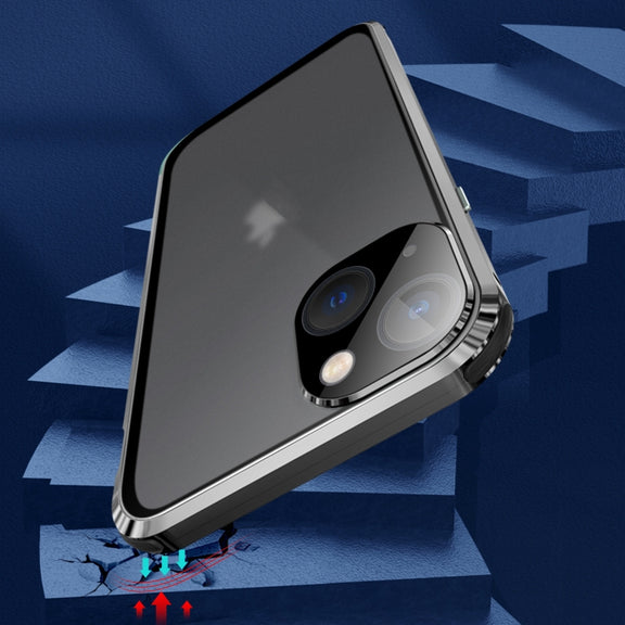 For iPhone 15 Pro Max Anti-peeping Magnetic Tempered Glass Phone Case(Blue)