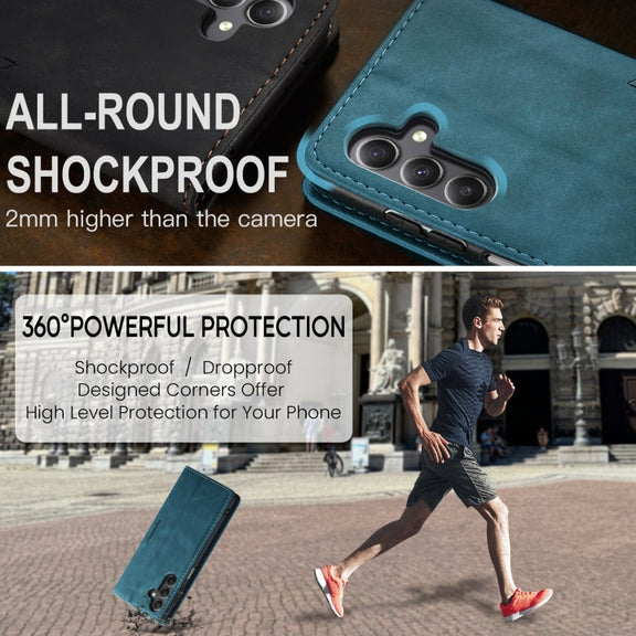 For Samsung Galaxy A25 5G CaseMe 013 Multifunctional Horizontal Flip Leather Phone Case(Blue)