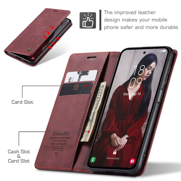 For Samsung Galaxy A55 5G CaseMe 013 Multifunctional Horizontal Flip Leather Phone Case(Wine Red)