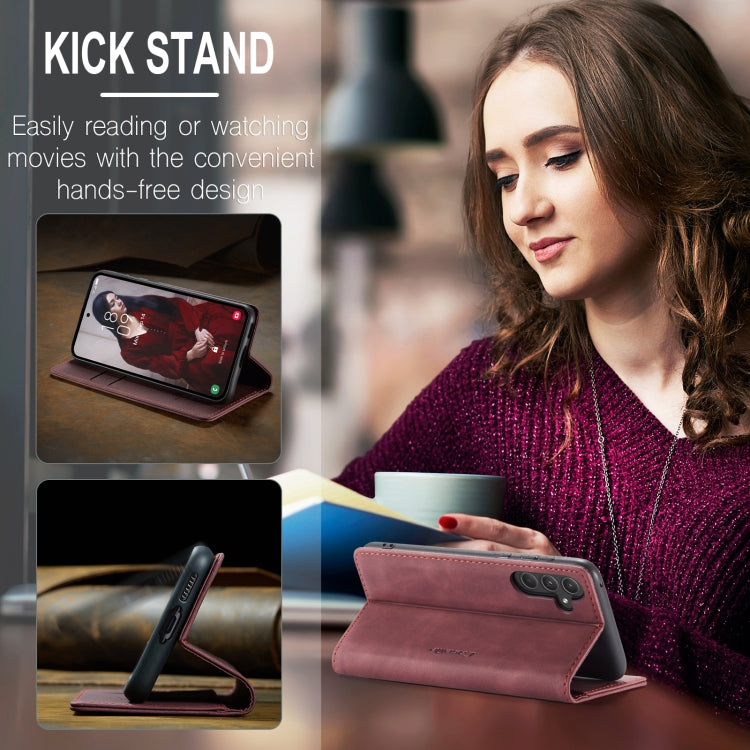 For Samsung Galaxy A55 5G CaseMe 013 Multifunctional Horizontal Flip Leather Phone Case(Wine Red)