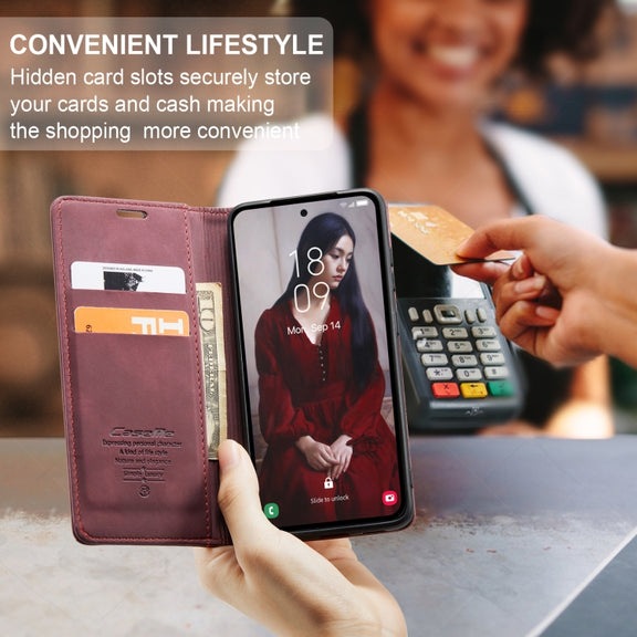 For Samsung Galaxy A55 5G CaseMe 013 Multifunctional Horizontal Flip Leather Phone Case(Wine Red)