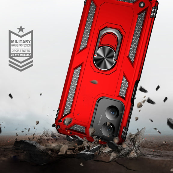 For Motorola Moto G Play 4G 2024 Shockproof TPU + PC Phone Case with Holder(Red)