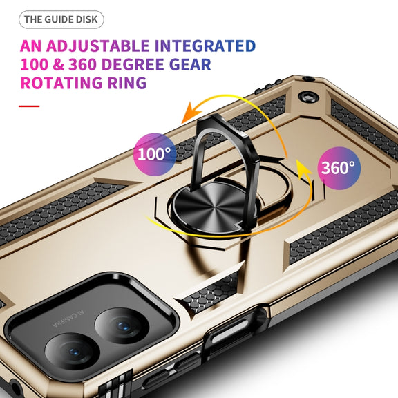 For Motorola Moto G Play 4G 2024 Shockproof TPU + PC Phone Case with Holder(Gold)