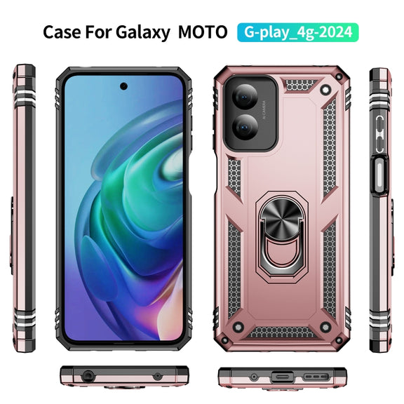 For Motorola Moto G Play 4G 2024 Shockproof TPU + PC Phone Case with Holder(Rose Gold)