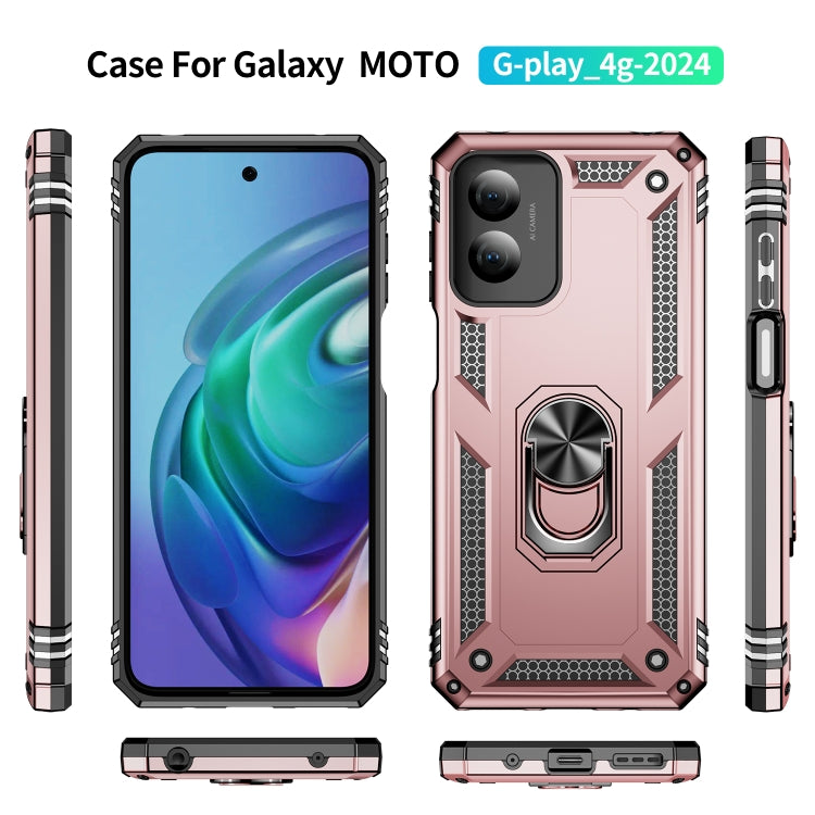 For Motorola Moto G Play 4G 2024 Shockproof TPU + PC Phone Case with Holder(Rose Gold)