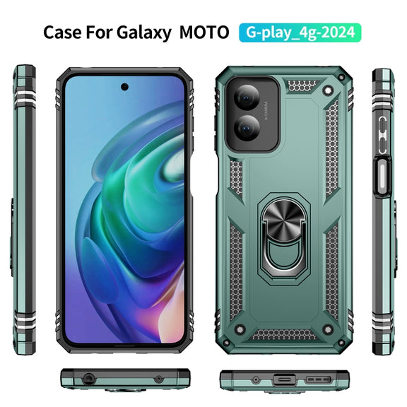 For Motorola Moto G Play 4G 2024 Shockproof TPU + PC Phone Case with Holder(Dark Green)