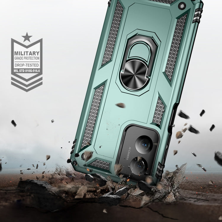 For Motorola Moto G Play 4G 2024 Shockproof TPU + PC Phone Case with Holder(Dark Green)