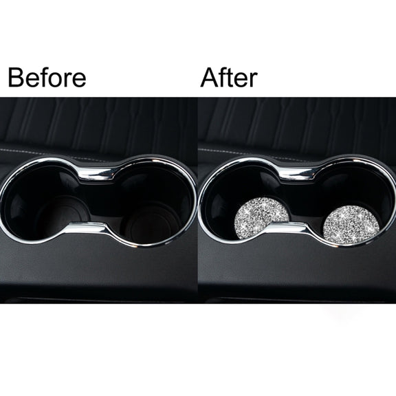 For Ford Mustang 2015-2020 Car Water Cup Holder Base Diamond Decoration Sticker, Left and Right Drive