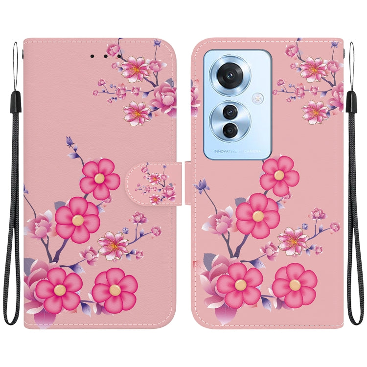 For OPPO Reno11 F Global Crystal Texture Colored Drawing Leather Phone Case(Cherry Blossoms) - Reno11 F Cases by PMC TechLife | Online Shopping South Africa | PMC TechLife | Buy Now Pay Later Mobicred