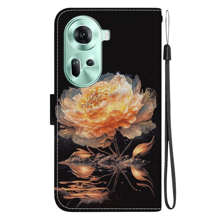 For OPPO Reno11 Global Crystal Texture Colored Drawing Leather Phone Case(Gold Peony) - Reno11 Cases by PMC TechLife | Online Shopping South Africa | PMC TechLife | Buy Now Pay Later Mobicred