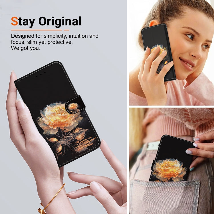 For OPPO Reno11 Global Crystal Texture Colored Drawing Leather Phone Case(Gold Peony) - Reno11 Cases by PMC TechLife | Online Shopping South Africa | PMC TechLife | Buy Now Pay Later Mobicred
