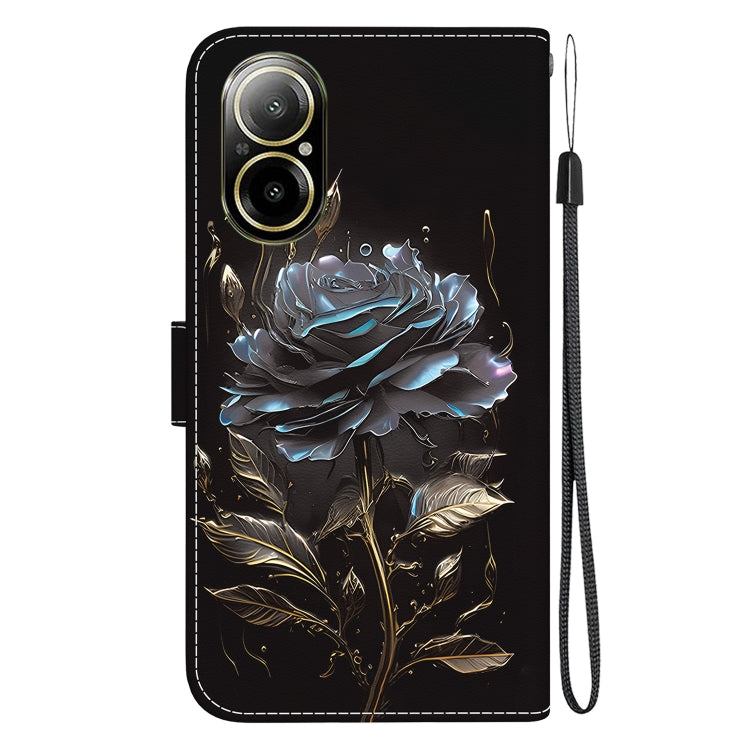 For Realme C67 4G Global Crystal Texture Colored Drawing Leather Phone Case(Black Rose) - C67 Cases by PMC TechLife | Online Shopping South Africa | PMC TechLife | Buy Now Pay Later Mobicred