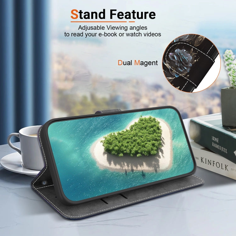 For Realme C67 4G Global Crystal Texture Colored Drawing Leather Phone Case(Black Rose) - C67 Cases by PMC TechLife | Online Shopping South Africa | PMC TechLife | Buy Now Pay Later Mobicred