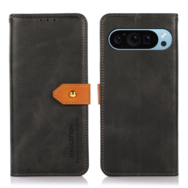For Google Pixel 9 KHAZNEH Dual-color Cowhide Texture Flip Leather Phone Case(Black) - Google Cases by PMC TechLife | Online Shopping South Africa | PMC TechLife | Buy Now Pay Later Mobicred