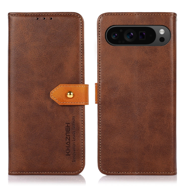 For Google Pixel 9 Pro KHAZNEH Dual-color Cowhide Texture Flip Leather Phone Case(Brown) - Google Cases by PMC TechLife | Online Shopping South Africa | PMC TechLife | Buy Now Pay Later Mobicred
