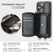 For iPhone 15 Pro Max JEEHOOD C22 Series Zipper Wallet Leather Phone Case with Dual Lanyard(Black)
