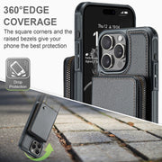 For iPhone 16 Pro Max JEEHOOD C22 Series Zipper Wallet Leather Phone Case with Dual Lanyard(Black)