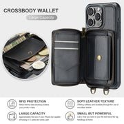 For iPhone 16 Pro Max JEEHOOD C22 Series Zipper Wallet Leather Phone Case with Dual Lanyard(Black)